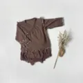 Infant baby autumn long sleeve monk top and high waist shorts set in dark brown with cute ruffles. - 66cm / Latte Color Set