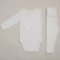 Baby white long sleeve bodysuit and high-waisted pants set, soft infant spring clothing. - 73cm / Off White