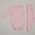 Cute pink baby long sleeve romper and high waist pants set, soft cotton infant spring clothing. - 73cm / Light Pink