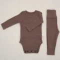 Brown baby long sleeve bodysuit with high waist pants set, soft cotton infant clothing sku. - 73cm / Brown