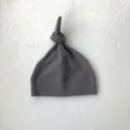 Cute newborn baby top knot hat solid color soft cotton infant beanie dark grey daily wear - One Size / Grey Hat
