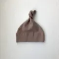 Infant soft top knot hat newborn baby cute solid taupe knitted beanie comfortable headwear. - One Size / Light Coffee Hat