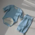 Baby light blue fleece thermal bodysuit high-waisted pants set cute infant clothing - 73cm / Light Blue Winter Fleece-Lined