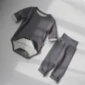 Gray baby bodysuit and high-waist pants set, warm fleece lined spring infant clothing. - 73cm / Gray Winter Fleece-Lined