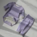 Infant baby fleece lined thermal long sleeve romper and cozy high waist pants clothing set - 73cm / Light Purple Winter Fleece-Lined