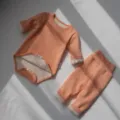 Baby long sleeve bodysuit and high waist pants set, cozy fleece lined infant warm clothing. - 73cm / Orange Winter Fleece-Lined