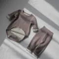 Cozy baby thermal bodysuit and pants set, fleece lined long sleeve winter warm outfit. - 73cm / Light Coffee Winter Fleece-Lined