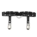 Giarrettiera da gamba in pelle nera stile punk harajuku con borchie e anello cuore. - Nero