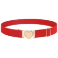 Détail de ceinture élastique rouge, boucle de cœur dorée et sangle réglable pour robe. - Rouge