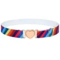 Détail de ceinture élastique arc-en-ciel avec boucle cœur dorée élégante et curseur réglable. - Rayure Diagonale Colorée