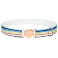 Vue détaillée de la ceinture élastique à rayures colorées et boucle dorée pour femmes. - Rayures Arc-en-ciel