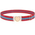 Ceinture élastique avec rayures rouges et bleues et boucle de cœur dorée pour femmes - Rayures rouges