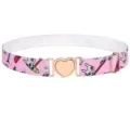 Ceinture élastique rose pour femme avec boucle cœur dorée et motif dent, réglable. - Motif dents rose