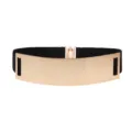 Brede elastische tailleceintuur voor dames met gouden spiegelend metalen voorfront. - Zwart