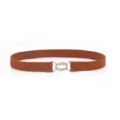 Women's elastic stretch thin waist belt for dress casual accessory detail view - Brown and Silver