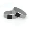 Detail of grey elastic high heel shoe straps with black patch, anti-slip shoe bands. - Grey Pair