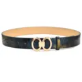 Ceinture femme en cuir PU motif serpent bleu avec boucle double anneau dorée élégante. - Bleu Noir Jaune