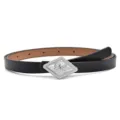 Women's thin leather belt with vintage silver diamond metal buckle for dresses suits - Coffee