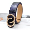 Damen Mode lila Schlangenmuster Gürtel mit goldenem doppelten runden Schnallen Accessoire. - Violettschwarz