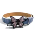Y2K style denim texture belt featuring a unique black pin and pink butterfly buckle detail. - Color 7