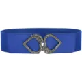Blue elastic waist belt featuring a vintage silver heart buckle with delicate rose details. - Black Buckle / Blue