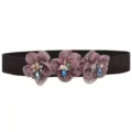 Close-up detail of rhinestone flower elastic waist belt decorative accessory for dress. - 3 Flowers - Color 12