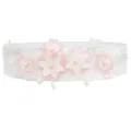 Women white elastic waist belt with pink lace flowers and pearl decoration for dress - Style 7