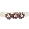 Elegante elastische damesriem met donkerpaarse bloemen en pareldecoratie voor jurken. - 3 Bloemen / Nr. 9 Kleur
