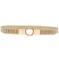 Chic women elastic waist belt with gold interlocking metal ring buckle, stylish beige waist cincher. - Khaki