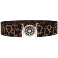 Leopard print elastic waist belt for women, featuring silver flower metal buckle detail. - Silver Buckle / Leopard
