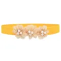 Geddetailleerde gele elastische tailleband met drie prachtige chiffon bloemen parels. - 3 Bloemen / Nr. 11 Kleur