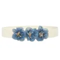 Close-up of elastic waist belt with blue fabric flowers and sparkling rhinestone beads. - 3 Flowers - Color 7