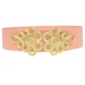Women pink elastic waist belt with gold braided Chinese knot decorative buckle detail - Pink
