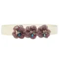 Close-up of beaded flower elastic belt featuring three sheer floral rhinestone accents. - 3 Flowers - Color 11