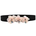 Women Elastic Waist Belt Rhinestone Flower Dress Stretch Cinch Belt Black Fashion - 3 Flowers - Color 13