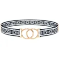 Women elastic waist belt with lace trim and double metal round rings buckle for dress styling. - Blue Floral Print