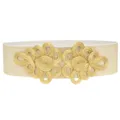 Stunning gold braided Chinese knot buckle detail of the elegant stretch elastic waist belt. - Gold