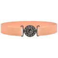 Womens elastic wide waist belt for dress, stylish stretch cinch belt with rhinestone round buckle - Pink