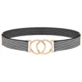 Women elastic waist belt black white striped with gold double ring buckle dress cinch band - No. 1 Stripes