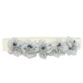 Women elastic waist belt with grey floral detail, fashionable dress decorative band. - 5 Flowers Color 14