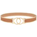 Women elastic dress belt detail showing the stylish gold double ring buckle and striped band. - No. 4 Striped
