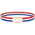 Women elastic waist belt with gold double-ring buckle, red white blue striped design. - No. 5 Stripes