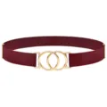 Women elastic waist belt featuring gold double ring buckle, stylish dress accessory. - Brown