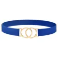 Blue elastic waist belt detail, gold interlocking double ring buckle for dresses and coats. - Bright Blue