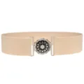Women elastic waist belt with metal flower buckle vintage stretch wide cinch belt for dress - Silver Buckle / Khaki