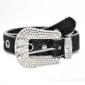 Rhinestone crystal buckle waist belt for women sparkle bling denim jeans fashion accessory - 115cm / Black