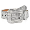 Rhinestone belt for women, sparkly crystal studded wide belt with skull buckle, fashion Y2K jeans belt - 115cm / Silver