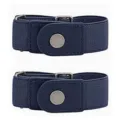 Women invisible elastic stretch belt buckle-free lazy waist belt for jeans trousers blue 2pcs - 2-Piece Set: Navy Blue with Navy Blue Leather & Silver Buckle