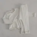 Soft ribbed baby girl long-sleeve top and pants set with cute lettuce edge details. - 66cm / White