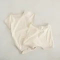 Infant baby cotton ribbed short sleeve romper and shorts set, summer cute bodysuit clothes. - Cream / 66cm